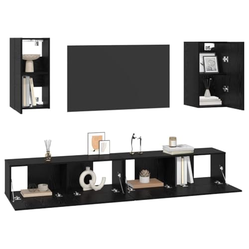 Meuble TV mural noir et chêne 100cm suspendu avec tiroir