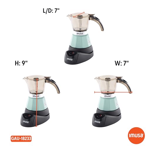 Image of IMUSA 3 or 2 Cup Electric Mint Espresso Maker, Compact Moka Coffee Machine with Keep Warm Function, Detachable Base, Cuban & Italian Coffee Brewer, Mint & Black