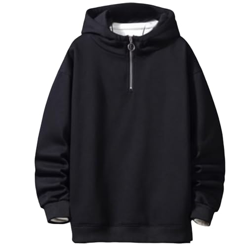Mens Quarter Zip Hoodies Plain Fashion Fall Pullover Hooded Sweatshirt Long Sleeve Classic Casual Basic Hoodie