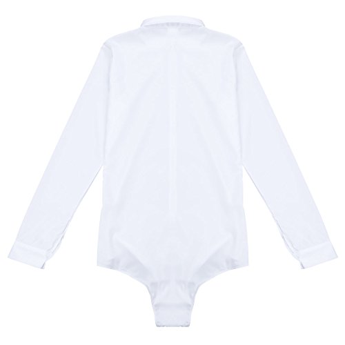 Foto von iEFiEL Herren Hemd Slim Fit Langarm Tanz Bodysuit Zip Overall mit Fliege Freizeithemd Bluse Tops Latein Tanzkleidung Schwarz/Weiß Weiß Large