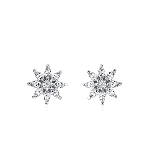 Boucle d'oreille fleur clou argent sterling 925 zircone cubique forme ronde