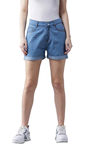 Image of Dolce Crudo Women's Blue Relaxed Fit Clean Look Mid Rise Denim Shorts