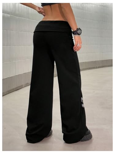 Women's Cross Print Drop Waist Pants Grunge Punk Wide Leg Casual Trousers2