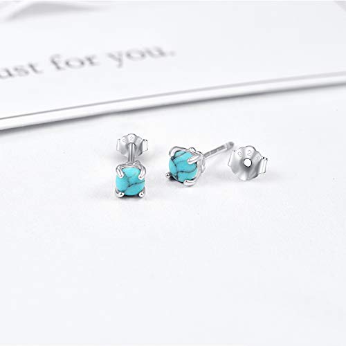 Turquoise Studs Earrings, 925 Sterling Silver 4mm/6mm Round Shape Tiny Studs, Turquoise Jewelry Present for Women Girlfriend2