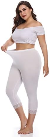 Women’s Plus Size Workout Capri Leggings Stretchy Yoga Tights Solid with Lace Trim