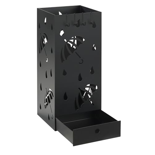 Laneetal Portaombrelli in Metallo con Vassoio Estraibile e 4 Ganci, Portaombrelli con Motivi a Ritaglio di Ombrelli e Gocce di Pioggia, 20x20x49 cm, Antracite
