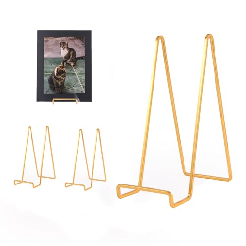 Decolore 4 Pack 6 Inch Gold Picture Stands for Display Square Table Easel Display Stand Frame Stand for Albums, Decorative Plate, Tabletop Poster and Artistic Work