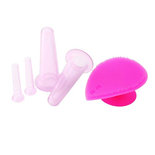 fggfgjg 5pcs Silicone Face Eye Cupping Jar Facial Massage Cups with Cleansing Brush(Purple)