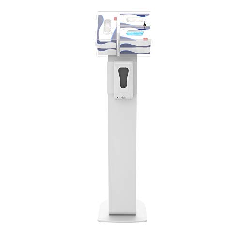 Image of Sanitizing Station Stand- CTA Premium Locking Heavy-Duty Secured Stand with Acrylic Glove, Mask Box & Contactless Soap /Hand Sanitizer Dispenser for Offices, Schools & Public Area, White (SAN-STT1W)