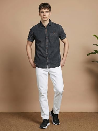 Image of Kuons Avenue Men's Denim Casual Shirt | Regular Fit | Half Sleeves | Spread Collar | Stylish Denim Shirt for Men