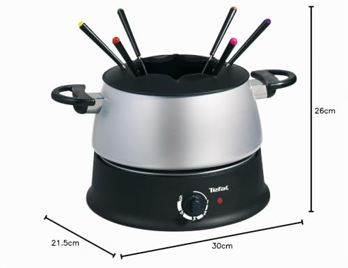 Foto von Tefal EF3000 Fondue Base Ronde|1200 Watt| mit 6 farbigen Gabeln| Für jede Fondueart: Öl, Käse, Schokolade| mit Spritzschutz| regelbarer Thermostat| einfache Reinigung| Silber/Schwarz