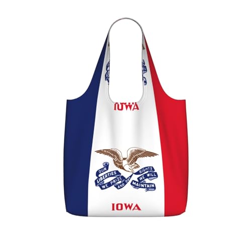 CNTDBU Bolsa de compras plegable con bandera del estado de Iowa, ligera, reutilizable, plegable, para comestibles, mochila de viaje de 25 litros con cordón para el trabajo y el gimnasio