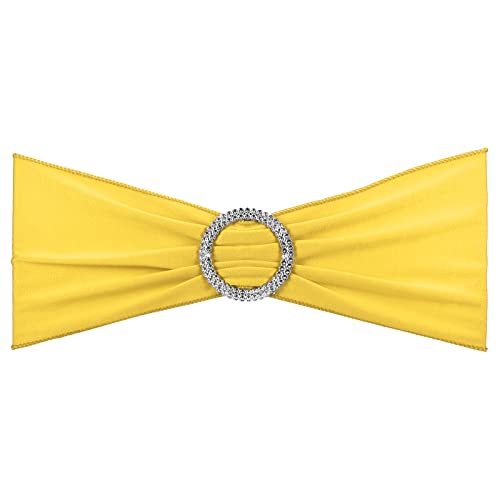 PATIKIL 14x5 Estiramiento Silla Fajas Lazos, 10 Paquete Elástico Silla Bandas Fajas con Hebilla Deslizador para Boda Banquete Decoraciones, Amarillo