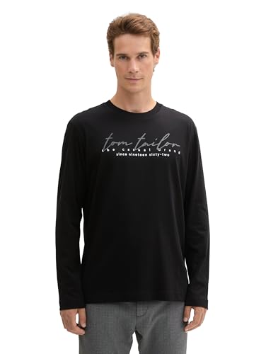 Preisvergleich Produktbild TOM TAILOR Herren Longsleeve mit Logo-Print, 29999 - Black, XL