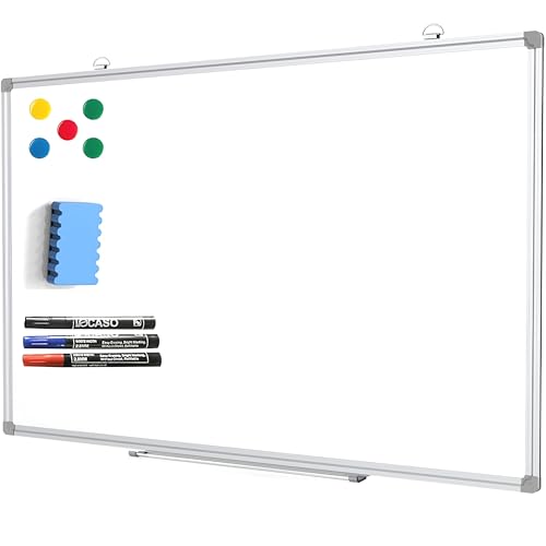 NTEK Magnetic Whiteboard for Wall, Dry Erase White Board, Aluminium Frame & Pen Tray Dry-Wipe Writing Surface for School, Home and Office (90X60 CM)