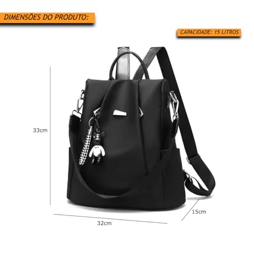 TOKSHOP Mochila Feminina Bolsa Pequena Tecido Impermeável Com Alça de Ombro e Chaveiro (Preto)