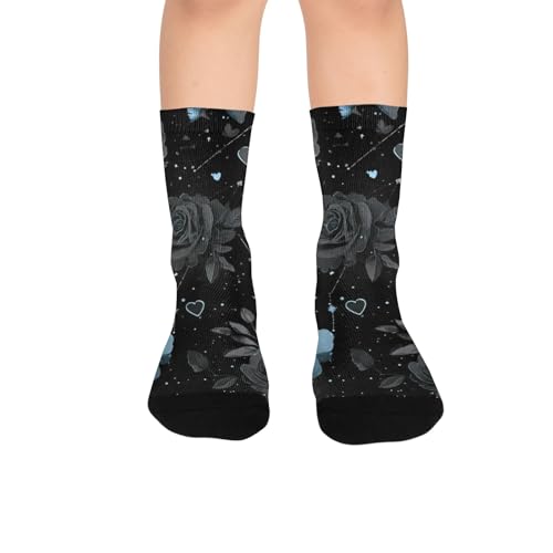 susiyo Artistic Blue Rose Star Hiking Socks Boy Girls - Cushioned Crew Socks for Kids Soft, Breathable & Seamless Toe for All-Day Comfort