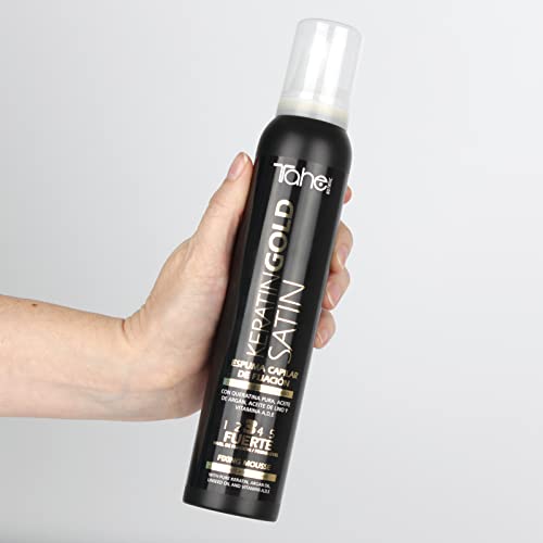 Tahe Botanic Espuma de fijación para el cabello Satin Keratin Gold para cabello seco o dañado, 200 ml (Fijación 3) - imagen 3