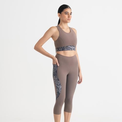 Image of HUNNIT Ankle Length Leggings for Women | High Rise Leggings for Gym | Sweat Wicking Fabric | Squat Proof Workout Leggings | Spandex Leggings | No Camel Toe | Floral Design