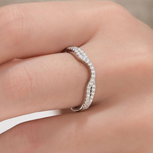 Wuziwen Curved Wedding Bands for Women Sterling Silver Infinity Eternity Rings for Engagement Ring Cubic Zirconia4