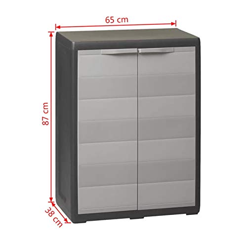 Gartenschrank, niedriger Schrank für den Außenbereich aus Polypropylen, Schrank für den Außenbereich mit 2 Türen, 1… – Bild 4