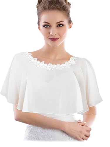 Campsis Bride Chiffon Shawls Wraps White Floral Wedding Fringe Wraps Cover up Soft Bridal Stoles Communion for Women and Girls