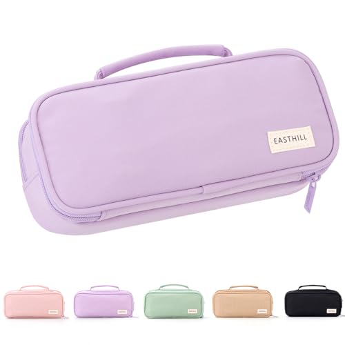 EASTHILL Large Capacity Pencil Case Pen Pouch Organizer Canvas Pencil Bag with Handle School Supplies for Teen Girls-Purple