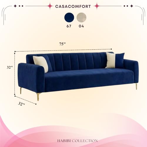 Image of Habibi Rich Velvet Suede 3 Seater Sofa Set | Spacious Soft Touch Comfort Seating | Modern Sofa for Living Room (Dark Blue)