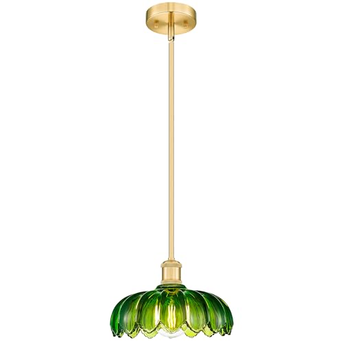 FEMILA Retro 10.4" Green Glass Pendant Light for Kitchen Island