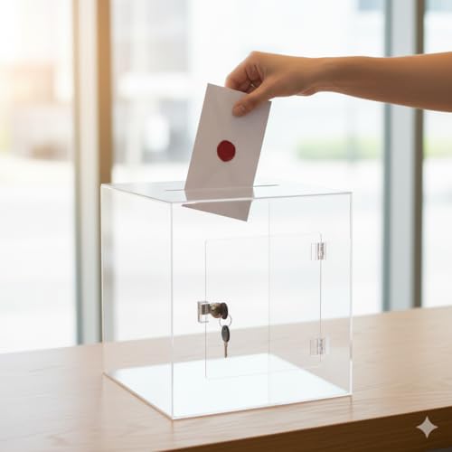 Image of Transparent Acrylic Donation Box Daan Patra Visiting Card Drop Box Ballot Box Durable with key facility for Charity & Suggestion Collection (10x10x10 inches)