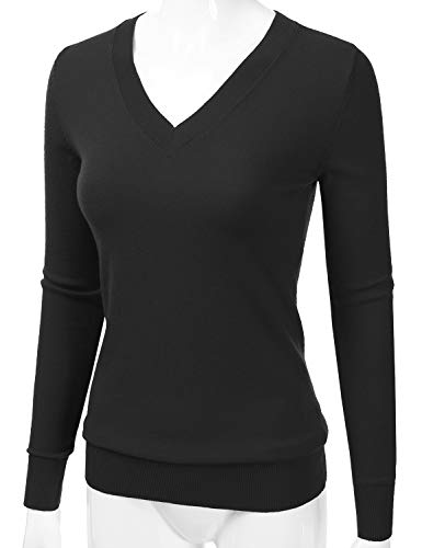 Image of EIMIN Women's Long Sleeve V-Neck Slim Fit Pullover Soft Knit Top Sweater (S-XL)