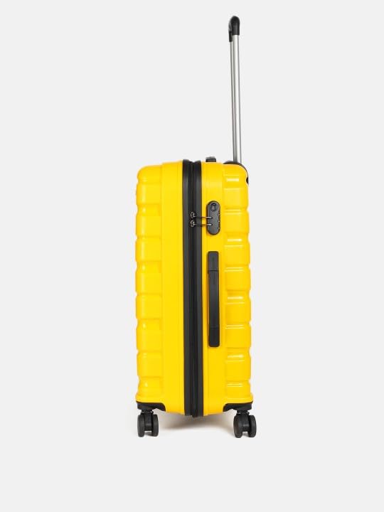 Image of Teakwood Medium Size 8 Wheels Trolley Bag, Hard Cabin with Zipper Closure, Adjustable Push Button & Cross Side Strap, Number Lock System 360 Degree (Medium, Yellow)