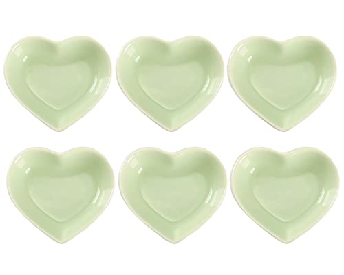 WHJY Green Love - Cuenco de cerámica en forma de corazón, platos de porcelana contemporáneos, platos de condimento, platos de soja para bodas, fiestas de cumpleaños, juego de 6 Cover