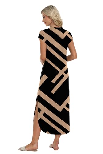 Image of HiMONE Beach Vacation Dresses for Women 2025 Sundress Cap Sleeves Casual Maxi Beach Dress with Pockets XS-2XL