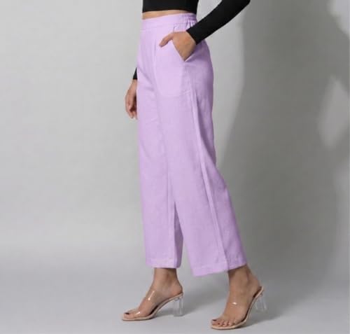 Image of Moirai Pure Cotton Wide Leg Women Trouser Stylish Mid Rise Relaxed Straight Fit Loose Pants Casual Travel Office Formal Wear
