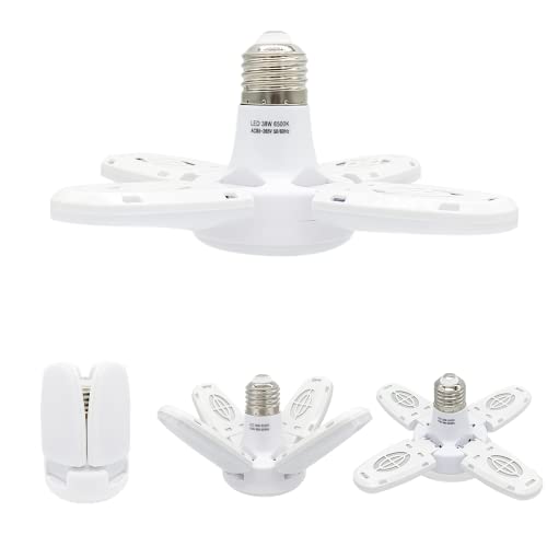 Cigopx LED-Garagenleuchten-Dimmbare Garagenleuchten Decke,38W 6000-6500K E27/E26 LED-Garagen-Deckenleuchten mit 4 verstellbaren Paneelen für Garagen,Werkstätten,Innenräume, Außenbereiche, White Cover