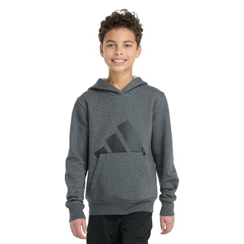 adidas Boys' Long Sleeve Essential Linear Embroidered Fleece Pullover Hoodie