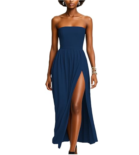 Women's Formal Dresses Sweetheart Neckline Club Party Maxi Dress High Slit Navy Blue Strapless Evening Gown
