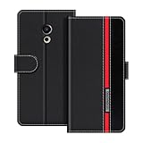 UOGNADGD Lederhülle Kompatibel mit Meizu Pro 6 Plus Klappbares Portemonnaie-Hülle mit Magnetverschluss Ständer & Kartenfächern stoßfestem Schutz (Schwarz)