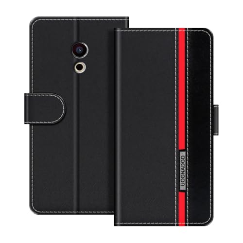 UOGNADGD Lederhülle Kompatibel mit Meizu Pro 6 Plus Klappbares Portemonnaie-Hülle mit Magnetverschluss Ständer & Kartenfächern stoßfestem Schutz (Schwarz)