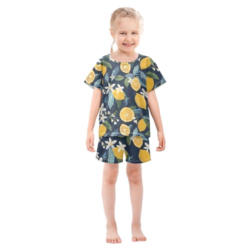 ALAZA Lemon Fruit Blossom Floral Pajamas Short Sleeve 2 Piece Sleepwear Top and Bottom Pajama Set Unisex3
