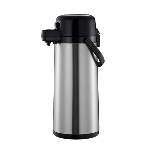 ASPG330 Airpot, 3.0 Liter (101 oz.), 8-1/4" x 6-1/4" x 16-3/4"H, Glass Lined, Black Push Button top, Color Beverage Indicator Tags, Stainless Steel, Mirror-Finish