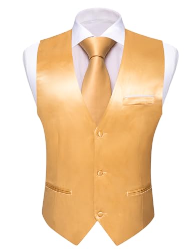 Image of Barry.Wang Vest for Men Business /Leisure Dress Suit Vests V-neck 2 Pockets Wedding Party Tuxedo Satin Waistcoat