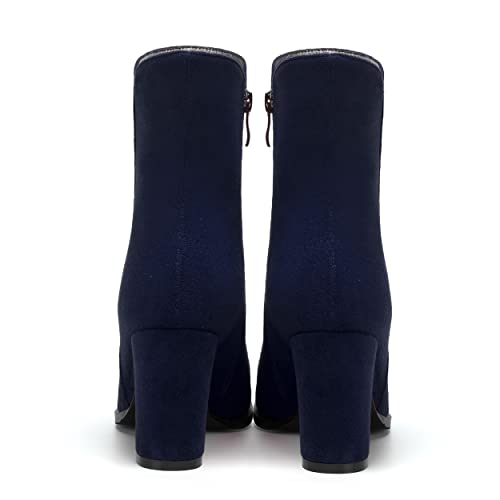 MERRORI Womens Round Toe Office Suede Zip Booties Work Casual Chunky High Heel Zip High Boots 3.3 Inch4