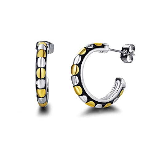 UNY Jewel Jewelry Make a Statement With Our Two Tone Thine C Shape Post Earrings Featuring Detailing Perfect For Any Occasion