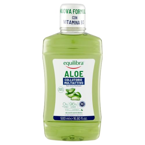 Equilibra Igiene Dentale, Aloe Collutorio Tripla Azione, Collutorio a Base di Aloe Vera, Svolge un'Azione Lentiva e Protegge dai Batteri, Contrasta Carie, Tartaro e Disturbi Gengivali, 500 ml"