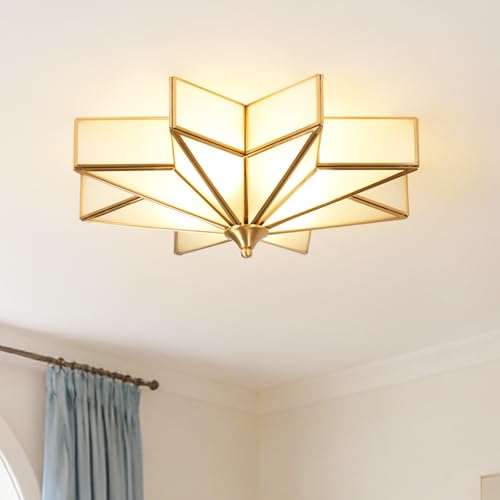 Aeyee Brass Flush Mount Ceiling Light with Ceramic Light Socket,