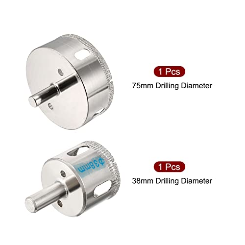 Uxcell 38Mm, 75Mm Diamond Coated Hole Saw Drill Bits For Glass Ceramic Tile Marble Rock Porcelain 2Pcs #TOP2