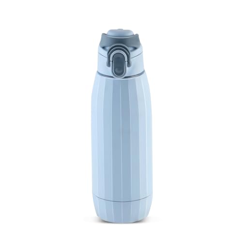 Image of JAYPEE Aquavita Insulated Inner Stainless Steel Water Bottle for School Kids with Wide Mouth|Foldable Handle to Carry|Hot & Cold Bottle Leakproof Screw Lid Flip Top with Silicon Seal|600 ml, Blue