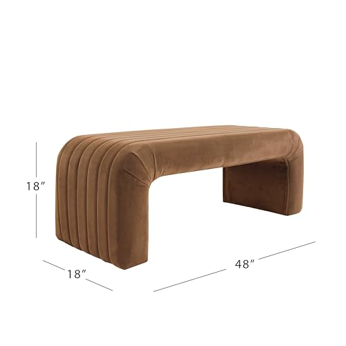 Image of HomePop 48 inch Arch Channel Bench - Rust Orange Velvet